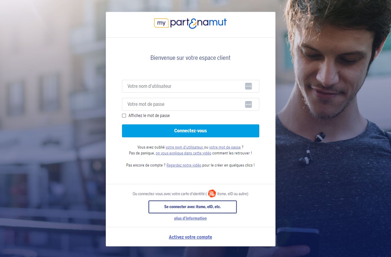 Capture d'écran de la page de connexion à l'espace client.